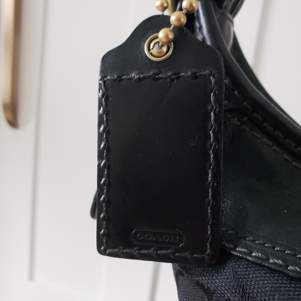 Coach Crossbody Bag Bleeker Black Signature Canvas Leather Trim Bucket Purse - Picture 7 of 14